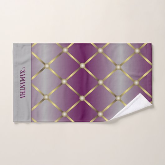 Chique Paarse grijs en gouden mesh geometrisch Bad Handdoek (Handdoek)