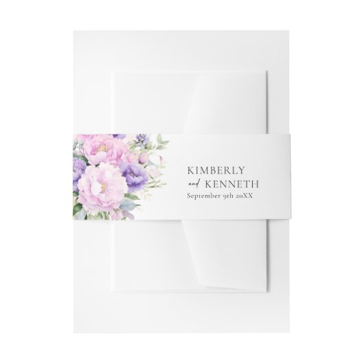 Chique Paarse Lavendel Roze Violet Bloemen Bruilof Uitnodigingen Wikkel (Voorkant Voorbeeld)