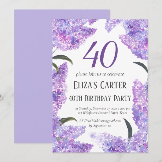 Chique Paarse Lila 40e veertig elegante verjaardag Kaart (Voorkant / Achterkant)