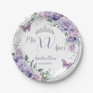 Chique Paarse Lila bloemenvlinders Quinceañera Papieren Bordje