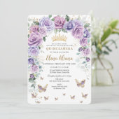 Chique Paarse Lila Lavendel Bloemenboog Quinceañer Kaart (Staand voorkant)