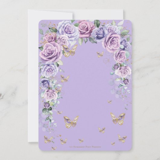 Chique Paarse Lila Lavendel Bloemenboog Quinceañer Kaart (Achterkant)