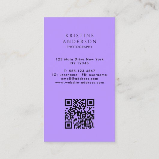 Chique Paarse Lila Ombre Classic Monogram QR-code Visitekaartje (Achterkant)