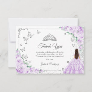 Chique paarse Lila Rozen Zilver Quinceanera Bedankkaart