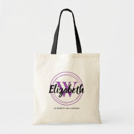 Chique Paarse Monogram Eerste Letter Naam Schrift Tote Bag