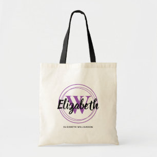Chique Paarse Monogram Eerste Letter Naam Schrift Tote Bag