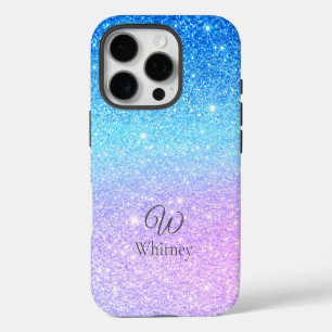 Chique Paarse Ombre Blauwe Glitter Moderne iPhone 16 Pro Hoesje