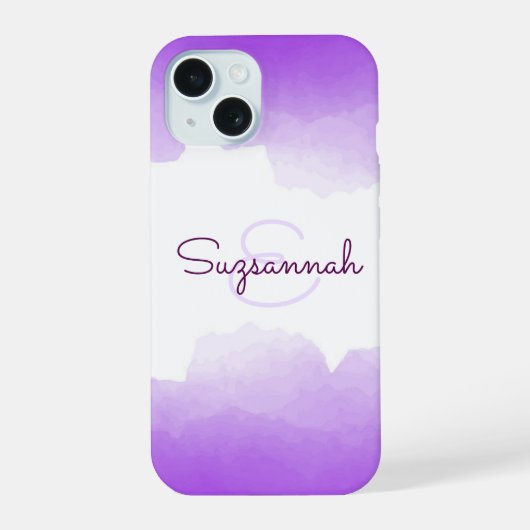 Chique Paarse Ombre Naam Letter Monogram iPhone Ho 15 Case (Achterkant)
