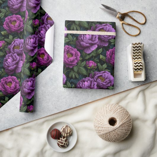 Chique Paarse Pioenrozen Bloem Inpakpapier (Crafts)