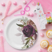 Chique Paarse pruim en gouden bloemenbruiloft Papieren Bordje (Feest)