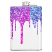 Chique Paarse Roze Glitter Druppels Glans Monogram Heupfles (Achterkant)