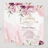 Chique Paarse Rozen Kroon Quinceañera Kaart (Voorkant / Achterkant)