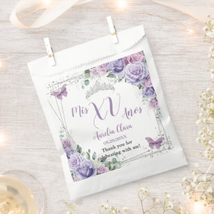 Chique Paarse Sering Bloemen Vlinders Quinceañera Bedankzakje