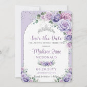 Chique Paarse Sering Bloemig Zoete 16 Zilveren Ver Save The Date (Voorkant)