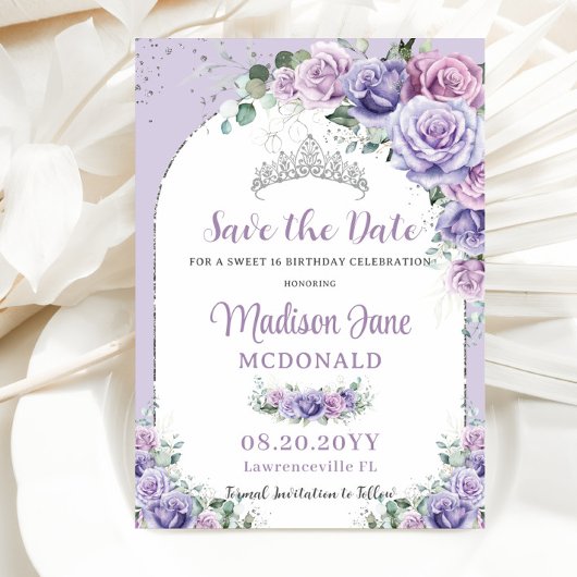Chique Paarse Sering Bloemig Zoete 16 Zilveren Ver Save The Date