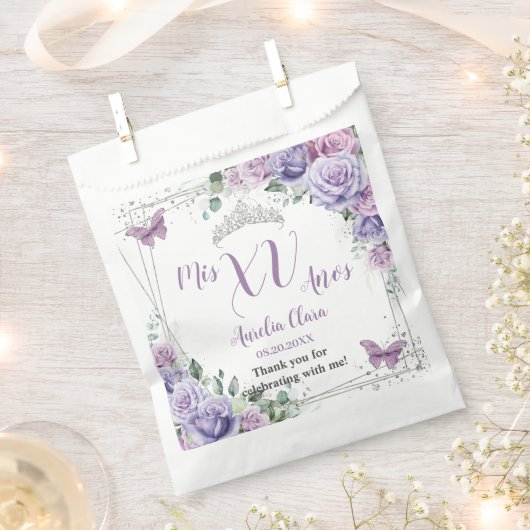 Chique Paarse Sering Bloemige Vlinders Quinceañera Bedankzakje (Geknipt)