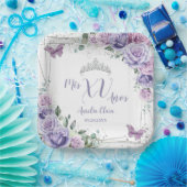 Chique Paarse Sering Bloemige Vlinders Quinceañera Papieren Bordje (Feest)