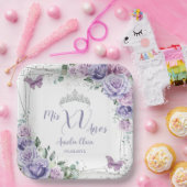 Chique Paarse Sering Bloemige Vlinders Quinceañera Papieren Bordje (Feest)