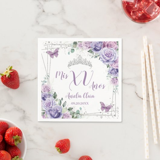 Chique Paarse Sering Bloemige Vlinders Quinceañera Servet (Insitu)