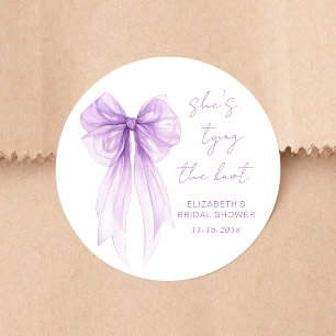Chique Paarse Strik Waterverf Bruiloftsborrel Ronde Sticker