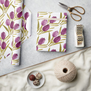 Chique Paarse Tulp Waterverf Cadeaupapier