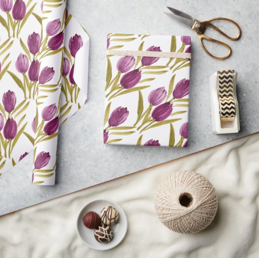 Chique Paarse Tulp Waterverf Cadeaupapier (Crafts)