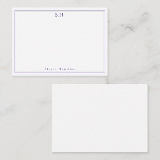 Chique Paarse Violet 2 Monogram Naam Minimale Rand Notitiekaartje (Voorkant / Achterkant)