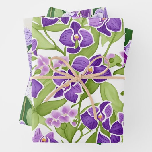 Chique Paarse Waterverf Orchidee Flora Inpakpapier Vel (In situ)