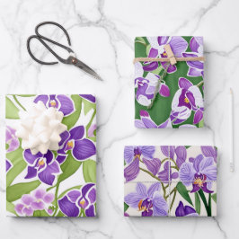 Chique Paarse Waterverf Orchidee Flora Inpakpapier Vel