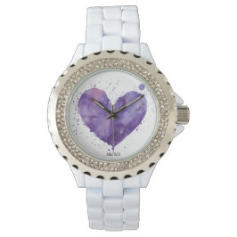 *~* Chique Paarse Waterverf Splatter Girly Hart Horloge