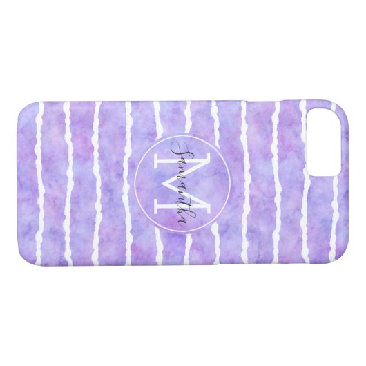 Chique Paarse Waterverf Stripes Monogram Case-Mate iPhone Case (Achterkant (Horizontaal))