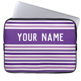 Chique Paarse & witte strepen Aangepaste naam Laptop Sleeve