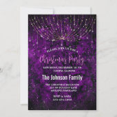 Chique paarse zilveren faux glitter kerstverlichti kaart (Voorkant)