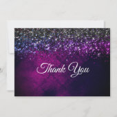 Chique paarse zwarte zilveren druppels glitter bedankkaart (Voorkant)