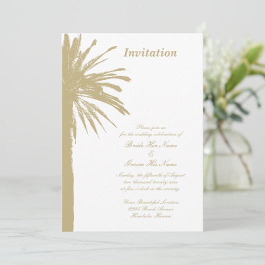 Chique palmboom strand bruiloft uitnodigingen (Staand voorkant)