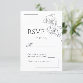 Chique papaver bloem minimalistische bruiloft RSVP Kaartje