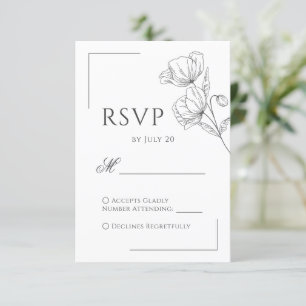 Chique papaver bloem minimalistische bruiloft RSVP Kaartje