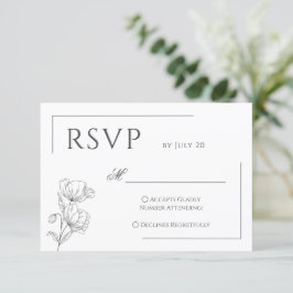 Chique papaver bloem minimalistische bruiloft RSVP kaartje
