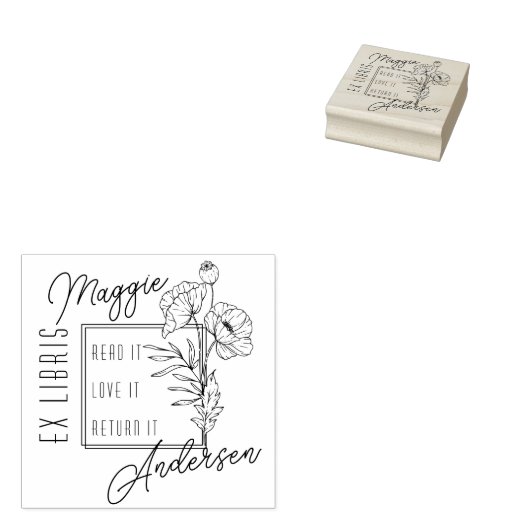 Chique papavers | Aangepaste naam Ex Libris Book B Rubberstempel (Gestempeld)
