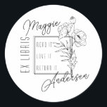 Chique papavers | Aangepaste naam Ex Libris Bookpl Ronde Sticker<br><div class="desc">Deze chique boekenplaat heeft een deco stijl lettertype gefuseerd met nouveau stijl papavers en een Boho hand-schrift script voor uw voor- en achternaam. De woorden 'Ex Libris' (Latijn voor 'Uit de bibliotheek van') langs de zijkant en binnen de vierkante grens zijn de woorden 'Read it. Hou ervan. Breng het terug.’...</div>