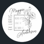 Chique papavers | Aangepaste naam Ex Libris Bookpl Ronde Sticker<br><div class="desc">Deze chique boekenplaat heeft een deco stijl lettertype gefuseerd met nouveau stijl papavers en een Boho hand-schrift script voor uw voor- en achternaam. De woorden 'Ex Libris' (Latijn voor 'Uit de bibliotheek van') langs de zijkant en binnen de vierkante grens zijn de woorden 'Read it. Hou ervan. Breng het terug.’...</div>