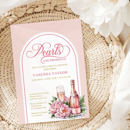 Chique Parels en Prosecco Bruidsfeest Kaart