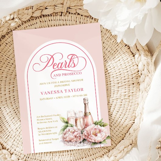 Chique Parels en Prosecco Bruiloft Uitnodiging