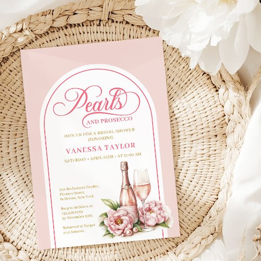 Chique parels en prosecco bruiloftsfeest template kaart