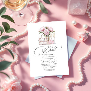 Chique Parels en Prosecco Roze Bloemen Vrijgezelle Kaart