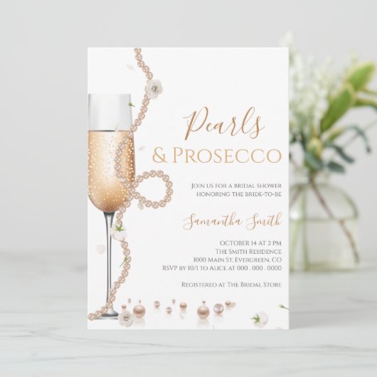 Chique parels en Prosecco Vrijgezellenfeest Kaart (Staand voorkant)