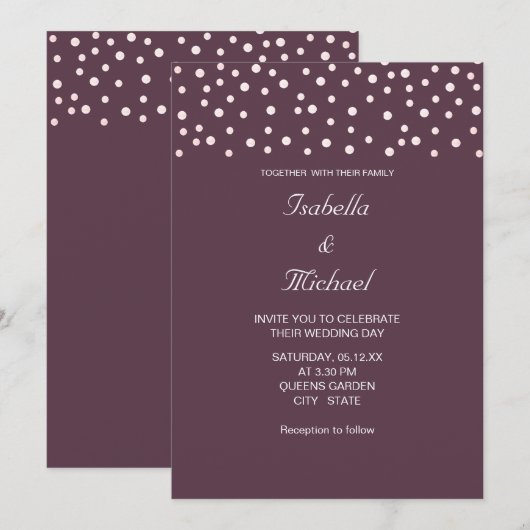 Chique parels & kalligrafie op Cassis Paarse bruil Kaart (Voorkant / Achterkant)