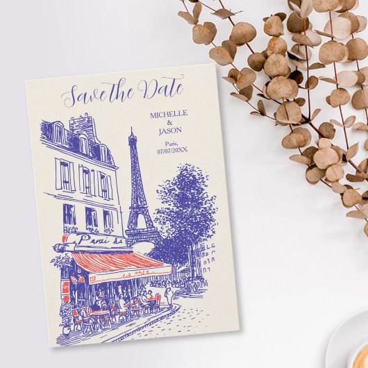 Chique Paris Doodle Whimsical Eiffeltoren Save The Date