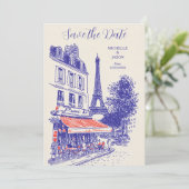 Chique Paris Doodle Whimsical Eiffeltoren Save The Date (Staand voorkant)