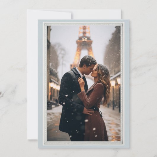 Chique Paris Eiffel Tower Powder Blue Save the Dat Save The Date (Achterkant)